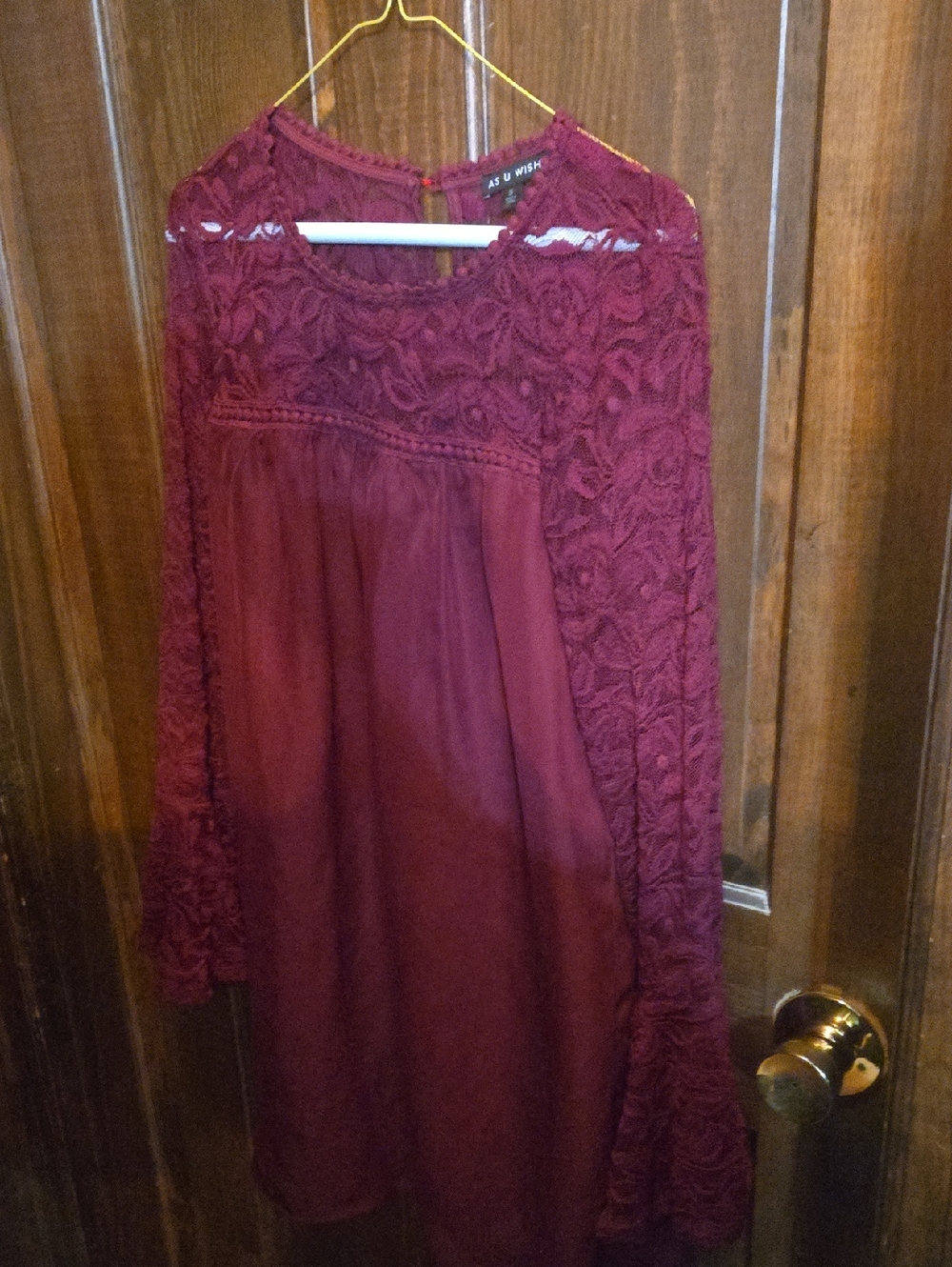 As U Wish Wine Lace Long-Sleeve Dress